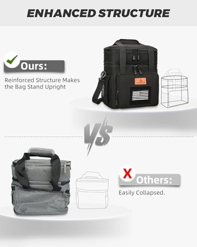 HSHRISH Expandable Lunch Box, Double Deck Large Insulated Lunch Bag for Men, Durable Leakproof Cooler Bag for Men Work Shift Outdoor Trips, 20 Can/15 L, Black - Image 3