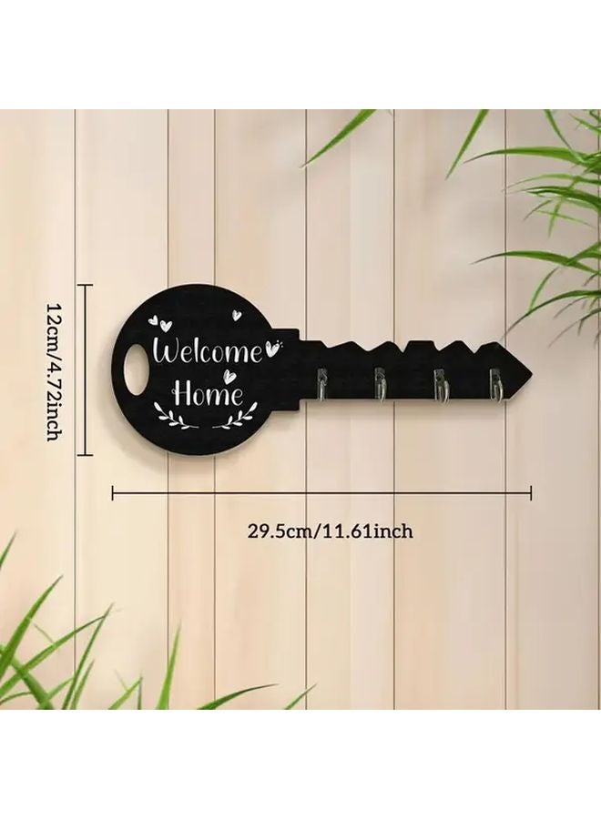 Black Wooden Key Holder Wall Organizer with Hooks Bohemian Rustic Entryway Decor - Image 2