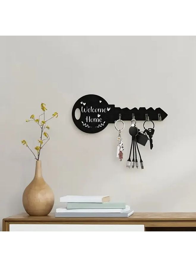 Black Wooden Key Holder Wall Organizer with Hooks Bohemian Rustic Entryway Decor - Image 4