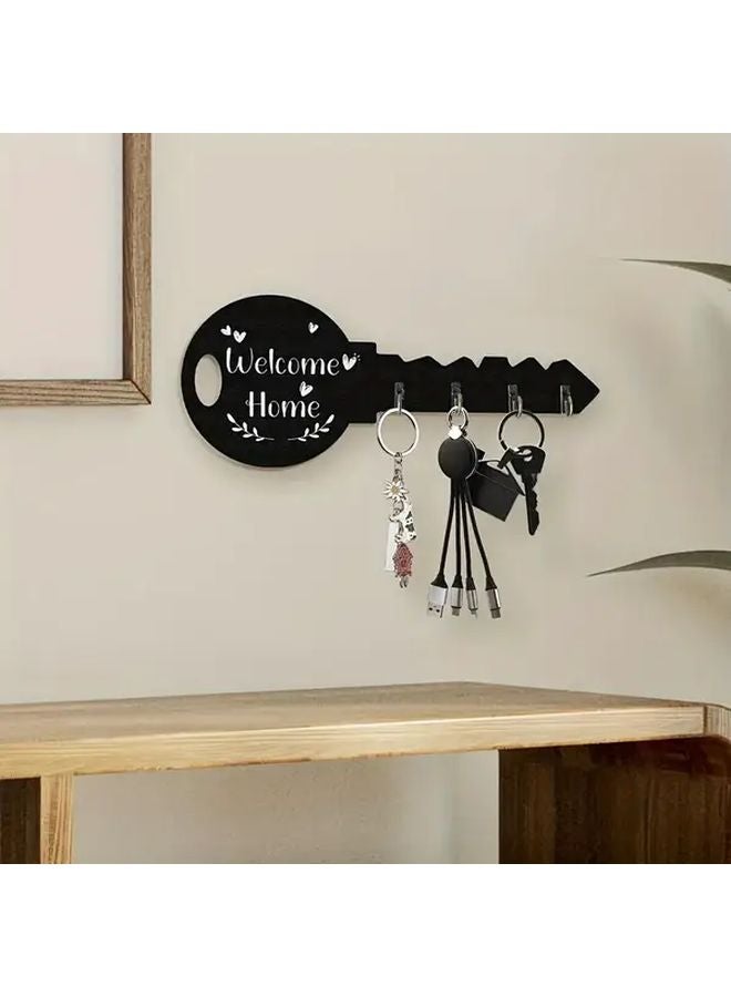 Black Wooden Key Holder Wall Organizer with Hooks Bohemian Rustic Entryway Decor - Image 5