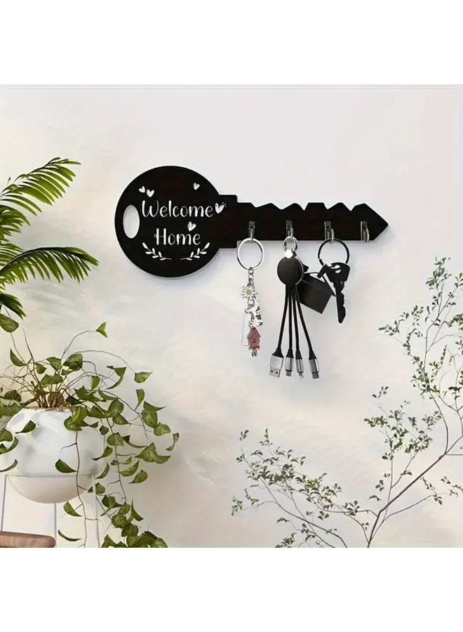 Black Wooden Key Holder Wall Organizer with Hooks Bohemian Rustic Entryway Decor - Image 3
