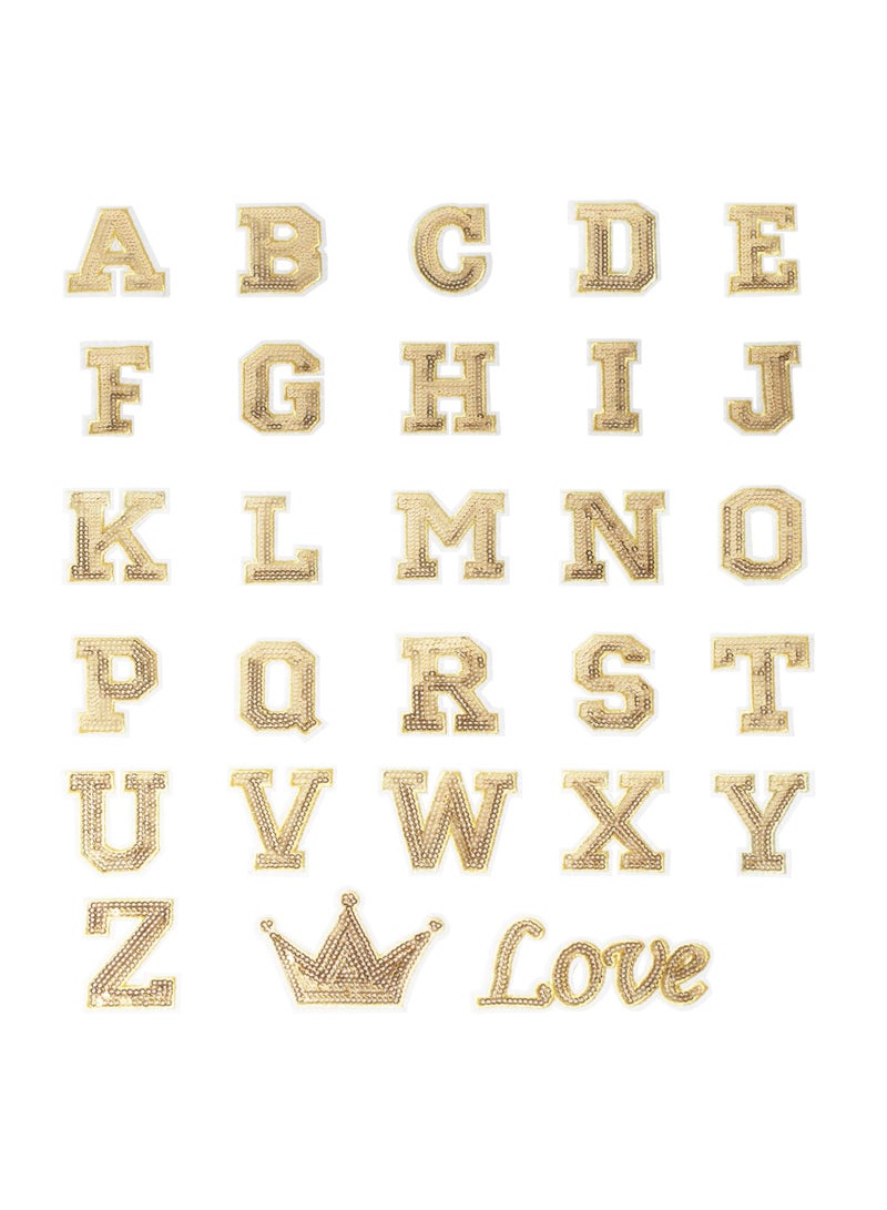 28 Pcs Iron on Letters Sequin Gold  A-Z Alphabet Letter Patches for Backpacks, Jackets, Clothing, Shirts, Small Iron on Letters Patches - Image 1
