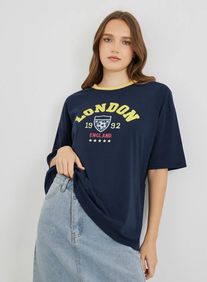 Take Two Take Two Slogan Print Round Neck Regular Fit T-Shirt