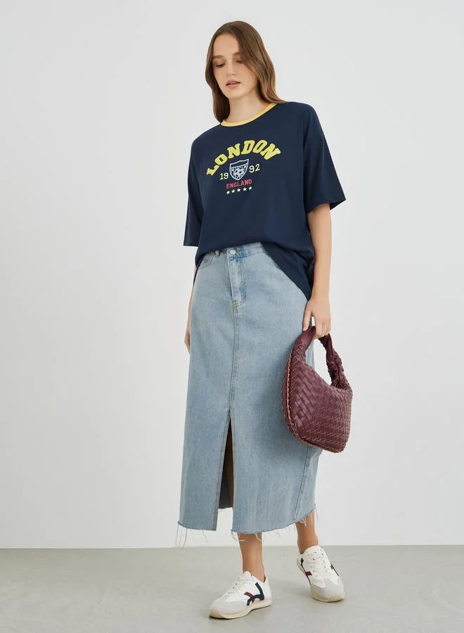 Take Two Take Two Slogan Print Round Neck Regular Fit T-Shirt