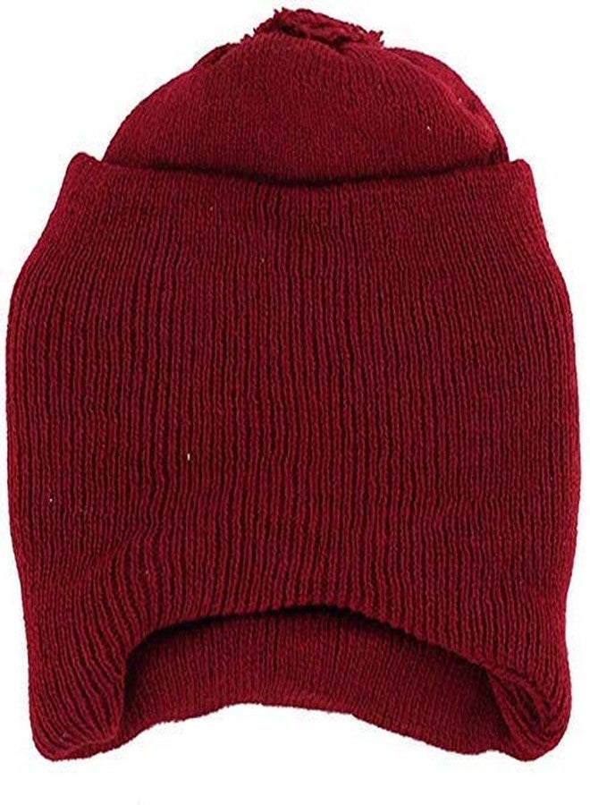 V4U Baby Kid's Combo of School Winter Woolen Monkey/Skull Cap and Gloves Set Soft Knit for Winter (Maroon, 3-10 Years) (Pack of 02) - Image 3