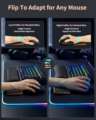 ASFSKY Keyboard and Mouse Wrist Rest Set for 60%-75% Compact Keyboards – Ergonomic Wooden Support Pad with PU Leather & Memory Foam, Anti-Slip Rubber Base for Gaming, Office & Typing Pain Relief - Image 5
