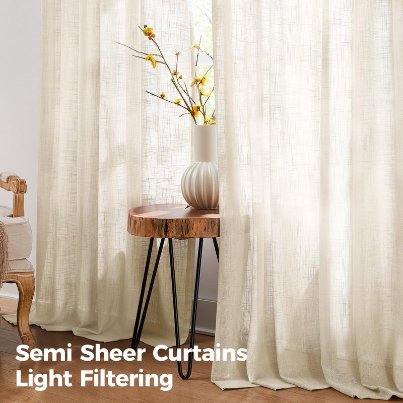 Swandream Pinch Pleated Linen Curtains For Living Room  Light Filtering Sheer Curtains 90 Inches Long  Farmhouse Natural Pinch Pleat Drapes  Semi Sheer Window Linen Curtain With Hooks 2 Panels - Image 2