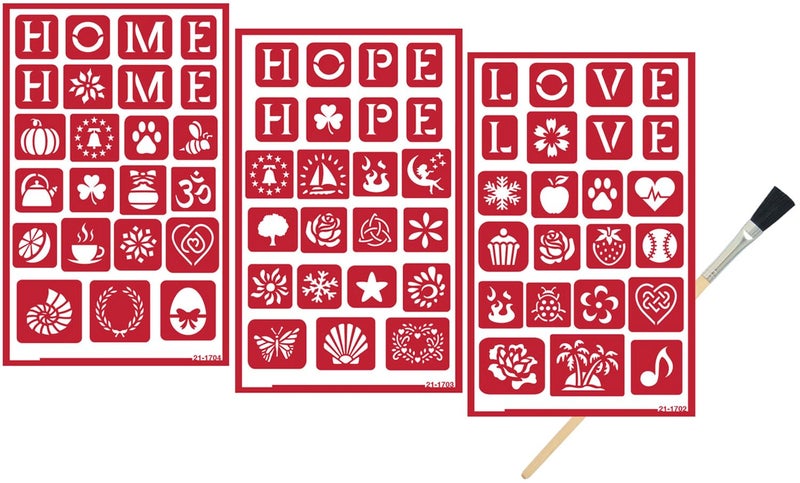 Reusable Glass Etching Stencils Etch Stencil Set with Hope Love Home Theme with Assorted Designs Includes Brush Total 4 Items
