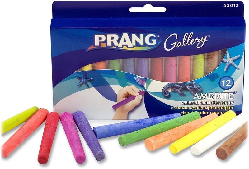 Prang Gallery Ambrite Paper Chalk, Colored Chalk for Use on Wet or Dry Paper, Tapered, Assorted Colors, (53012), Multicolored, 12 Count (Pack of 1) - Image 1