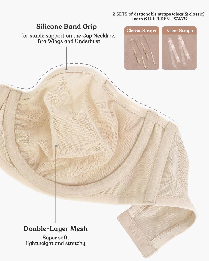 HSIA Strapless Bras for Women, Bella Convertible Minimizer Bra for Large Bust Unlined Underwire Balconette Bras Almond Beige 38DD - Image 5