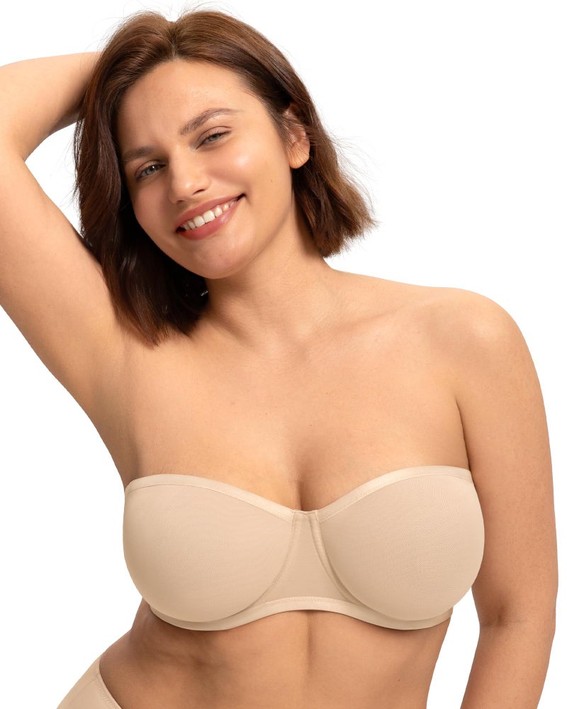 HSIA Strapless Bras for Women, Bella Convertible Minimizer Bra for Large Bust Unlined Underwire Balconette Bras Almond Beige 38DD - Image 2