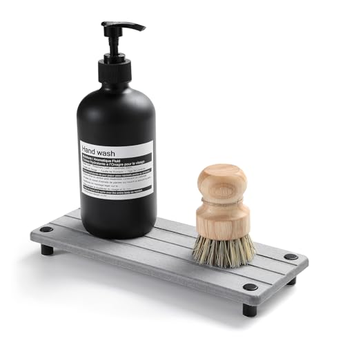 Razborci Fast Stone Drying Tray Diatomite Sponge Holder Mat, Kitchen Sink Organizer Sink Caddy, Kitchen & Bathroom Counter Makeup Vanity Dispenser Toothbrush Bottle Soap Dish Rack,Light Gray, 10" x 4" - Image 1