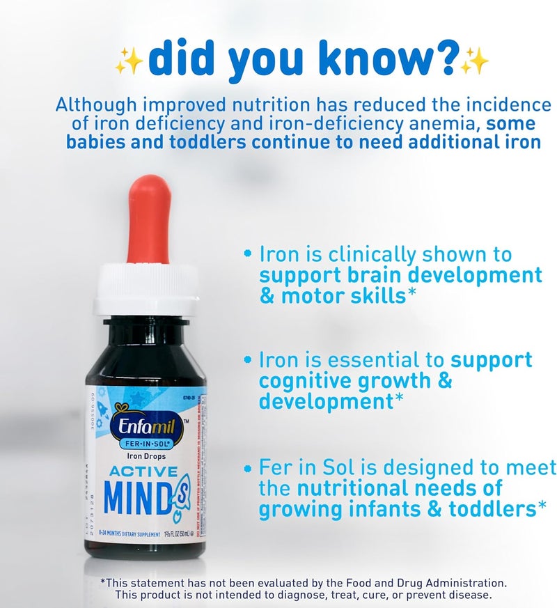 Enfamil FerInSol Iron Supplement Drops for Infants  Toddlers Supports Brain Development 50 mL Dropper Bottle - Image 3