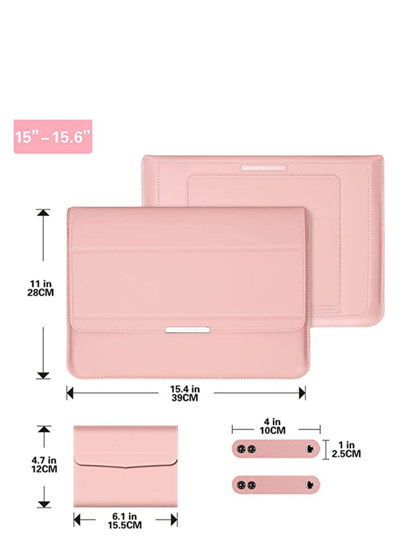 Y&D - 13-14 Inch Laptop Sleeve Bag Universial 2 in 1 Inner with Stand Function Portable Waterproof Case Compatible Laptops and Tablets Soft PU Leather (Pink Rose Gold) - Image 1