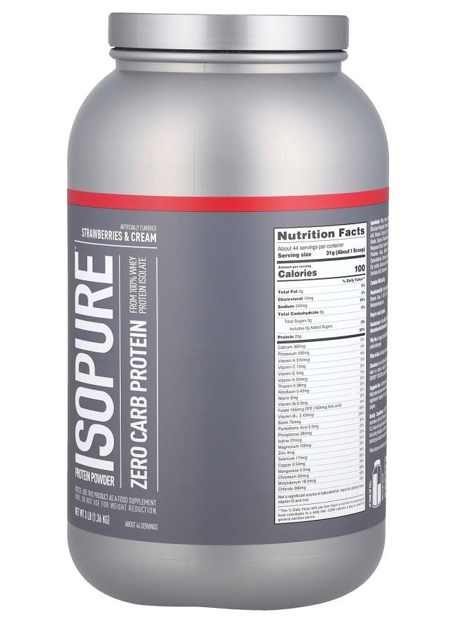 Isopure Zero Carb Protein Powder Strawberries & Cream 3 lb (1.36 kg) - Image 2