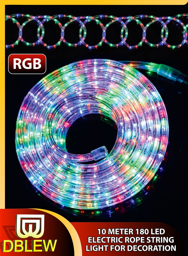 DBLEW 10 Meter Waterproof RGB Multicolor LED Fairy String Rope Lights 180 Megabright LEDS 8 Modes Electric Corded Ideal for Indoor and Outdoor Christmas Ramadan Birthday Diwali Festivals Home Decoration  - Image 1