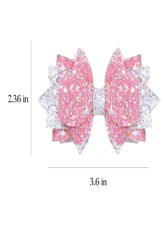 melyde Glitter Bow Hair Clips 4 Layers Sparkly Sequin Hair Bows 3.6 Inch Kids Girls Holiday Cheer Hair Accessories for Halloween Christmas Birthday, Pink & Silver - Image 5