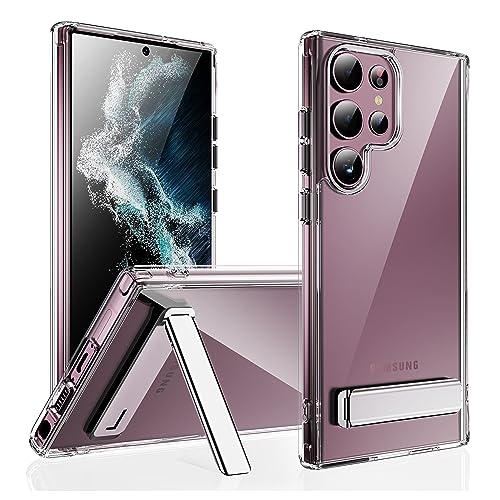 CEDO Kickstand for Samsung Galaxy S22 Ultra Case 3Way Adjustable with Metal Stand MilitaryGrade Shockproof Bumper Slim Transparent Acrylic Back Cover Crystal Clear Design for Samsung S22 Ultra - Image 1