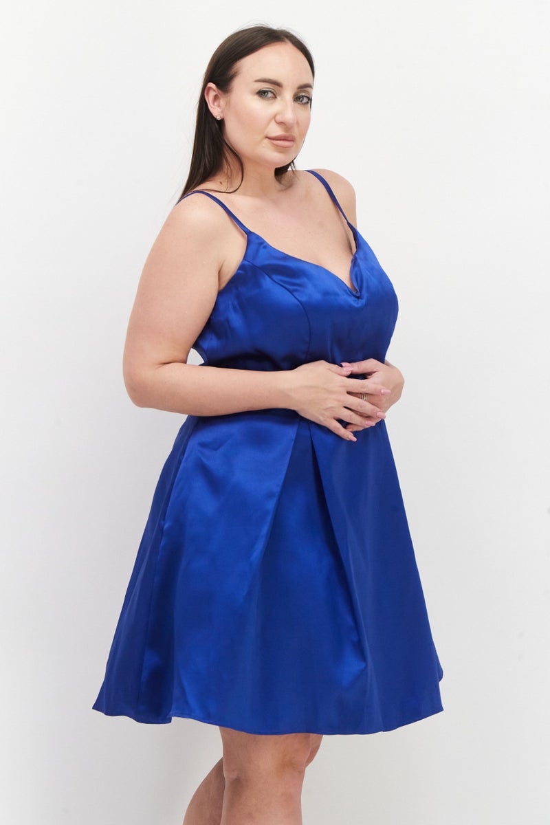 B Darlin Women Plus Size A-Line Dress, Royal Blue - Image 4