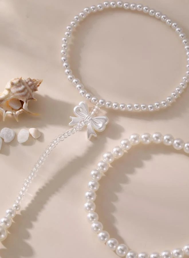 تايك تو Set of 2 - Pearl Anklet with Bow Detail
