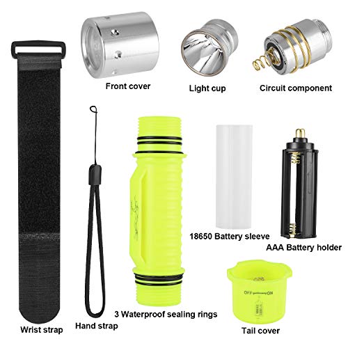 Oumers Diving Flashlight, Super Bright LED Diving Light Waterproof Underwater Torch for Scuba Diving and Other Outdoor Activities - Image 3