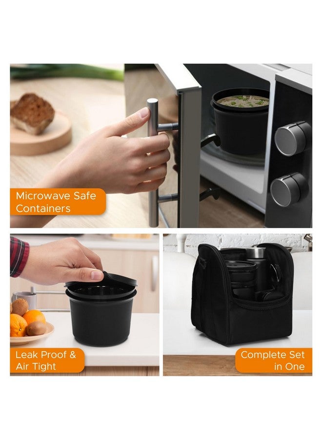 JAYPEE PLUS صندوق غداء مكتبي من الفولاذ المقاوم للصدأ Jaypee Plus سعة 1390 مل | خالي من BPA وآمن للاستخدام في الميكروويف ومضاد للتسرب مع 4 حاويات محكمة الإغلاق | يتضمن زجاجة وملعقة وشوكة وحقيبة معزولة | مثالي للجامعة والمدرسة (أسود) - Image 4