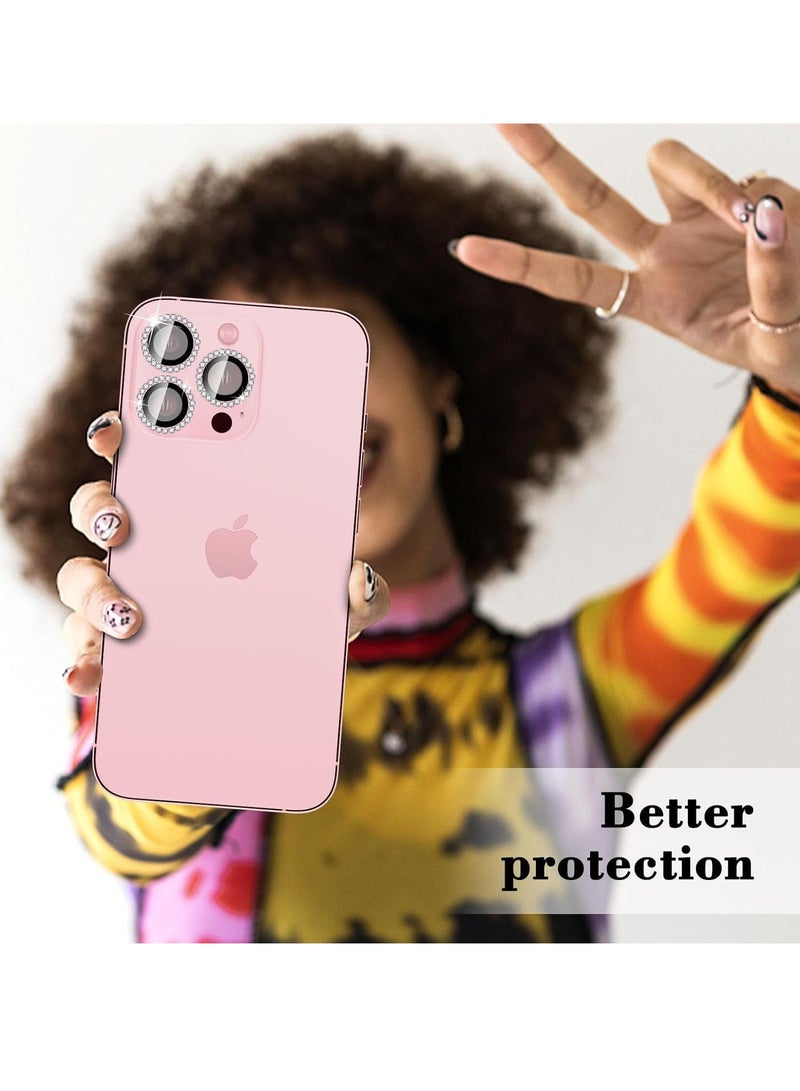 "Pink Diamond Camera Lens Protector for iPhone 16 Pro/16 Pro Max – Bling Tempered Glass Cover with Automatic Alignment Metal Rings and Glitter Film Stickers" - Image 5