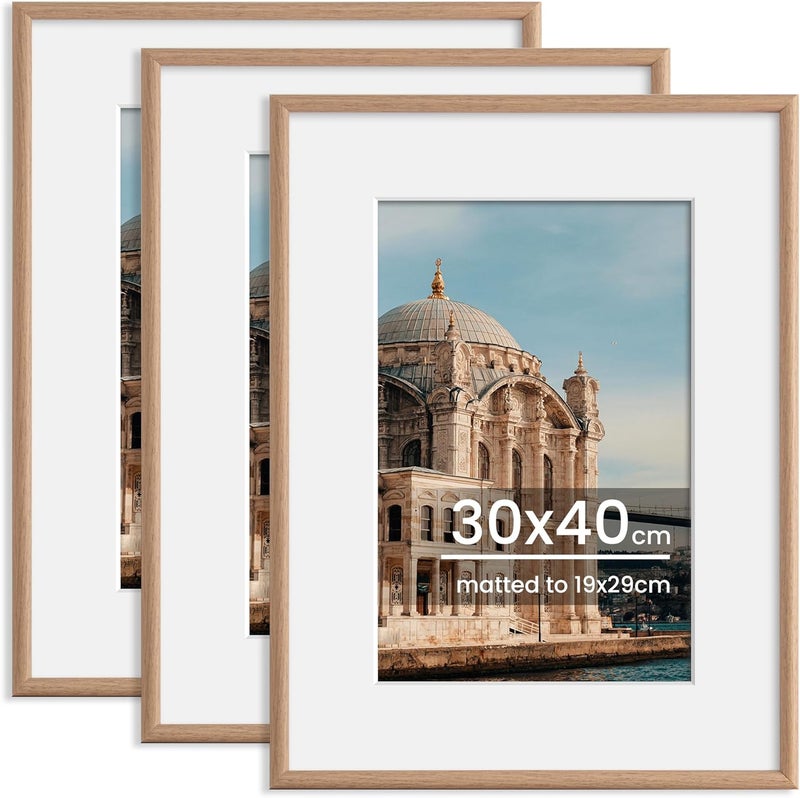 FLYJOE 30cmx40cm Picture Frame, Display Pictures 8x12 with Mat or 11.8x15.7 Without Mat, Wall and Tabletop Display Photo Frame, Natural Woodgrain, 3 Pack - Image 1
