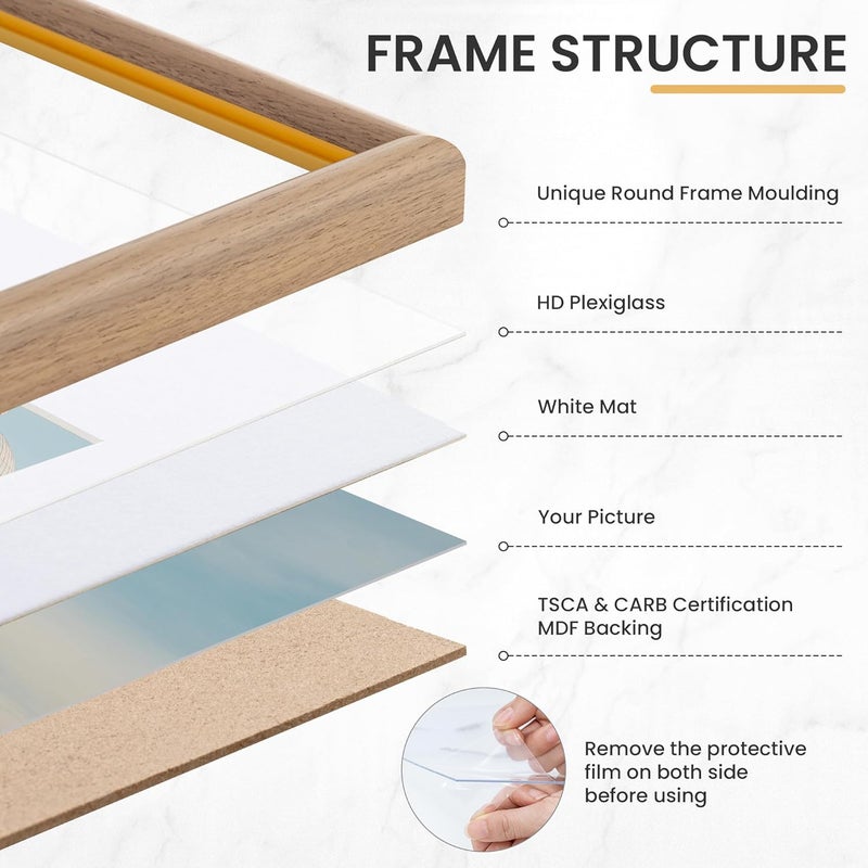 FLYJOE 30cmx40cm Picture Frame, Display Pictures 8x12 with Mat or 11.8x15.7 Without Mat, Wall and Tabletop Display Photo Frame, Natural Woodgrain, 3 Pack - Image 2