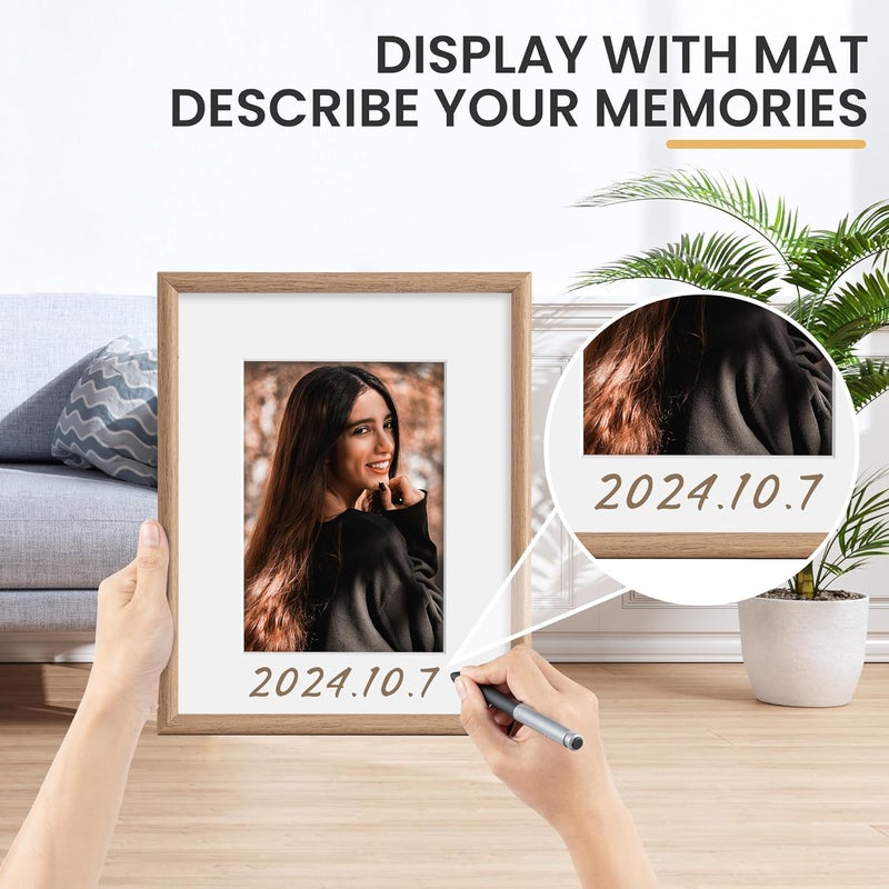 FLYJOE 30cmx40cm Picture Frame, Display Pictures 8x12 with Mat or 11.8x15.7 Without Mat, Wall and Tabletop Display Photo Frame, Natural Woodgrain, 3 Pack - Image 5