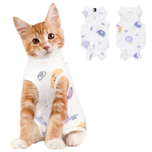 Coppthinktu Cat Recovery Suit Female, Breathable Cat Onesie After Surgery Female for Abdominal Wounds or Skin Diseases, Surgery Recovery Suit Kitten Onesie After Spay Wear Anti Licking (White M) - Image 2
