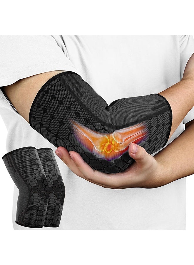 JIAROU 2 Pack Elbow Brace for Men Women,  Elbow Compression Sleeve Wraps Pads for Tendonitis Arthritis Bursitis, Reduce Joint Pain During Tennis Volleyball Baseball Weightlifting Golfers Workout(Black) - Image 1