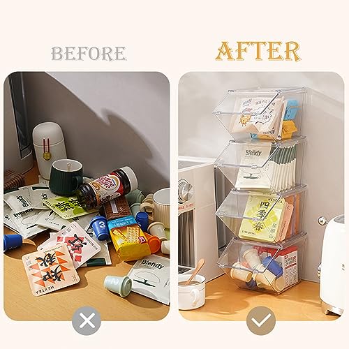 LLGWGL Stackable Tea-Bag Holder Organizer - Box Storage Organizer, Clear Coffee and Tea Organizer for Counter Tops, Kitchen Cabinets, Pantry, 2 Pack - Image 3