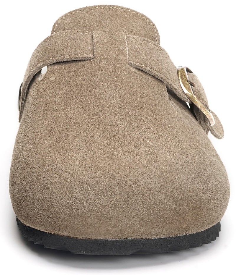 Intini Suede Clogs for Mens Womens Genuine Leather Clogs Adjustable Buckle Cork Footbed Sandals Brown - Image 2