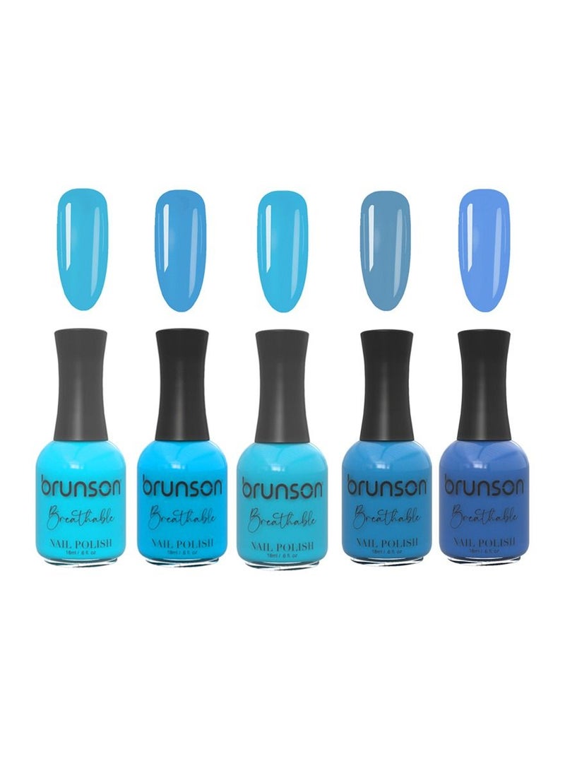 Brunson Breathable Nail Polish Halal nail polish Wudu friendly Quick Dry Vegan long lasting but easy peel off Eco Friendly Organic Glossy Shine Water Based Nail Polish Nail Lacquer 5pcs