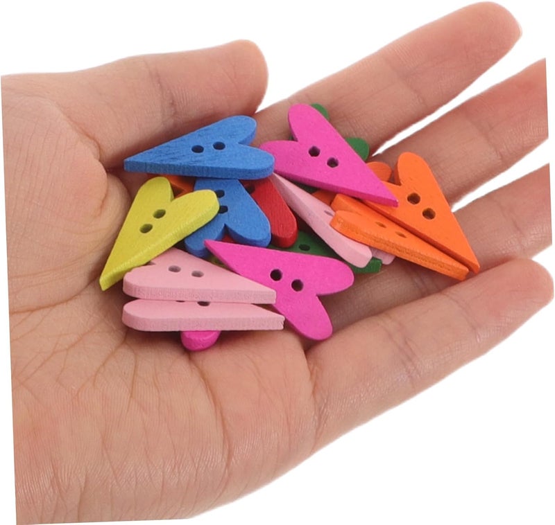 DOITOOL 500pcs Heart Shaped Buttons: Colorful Wooden Heart Craft Buttons - 2-Hole Design for Clothing Handbags & Creative DIY Decorations - Image 4