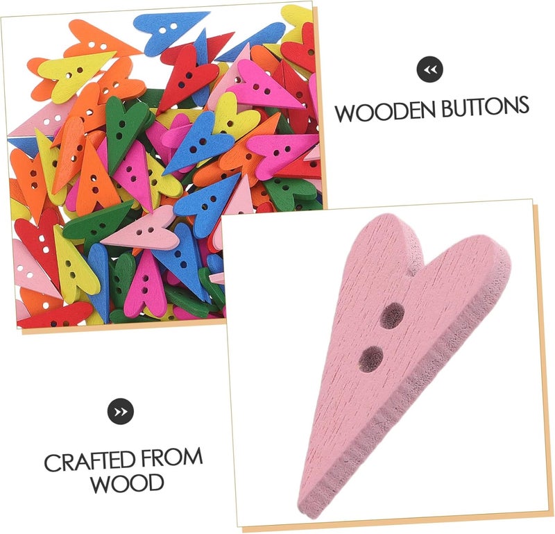 DOITOOL 500pcs Heart Shaped Buttons: Colorful Wooden Heart Craft Buttons - 2-Hole Design for Clothing Handbags & Creative DIY Decorations - Image 3