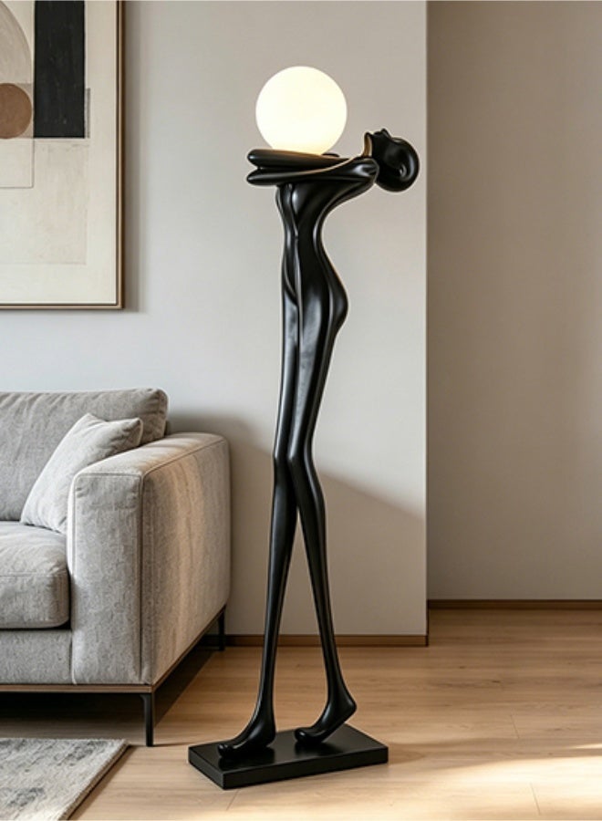 Floor Lamp Creative Abstract Human Body Art Sculpture Floor Lamp (with Light Source) – High-quality fiberglass home decoration, combining black floor sculpture with artistic lighting – suitable for hotel lobbies/shopping malls/villas/residential homes/offices/living rooms/showrooms/sales offices/exhibition halls. - Image 1