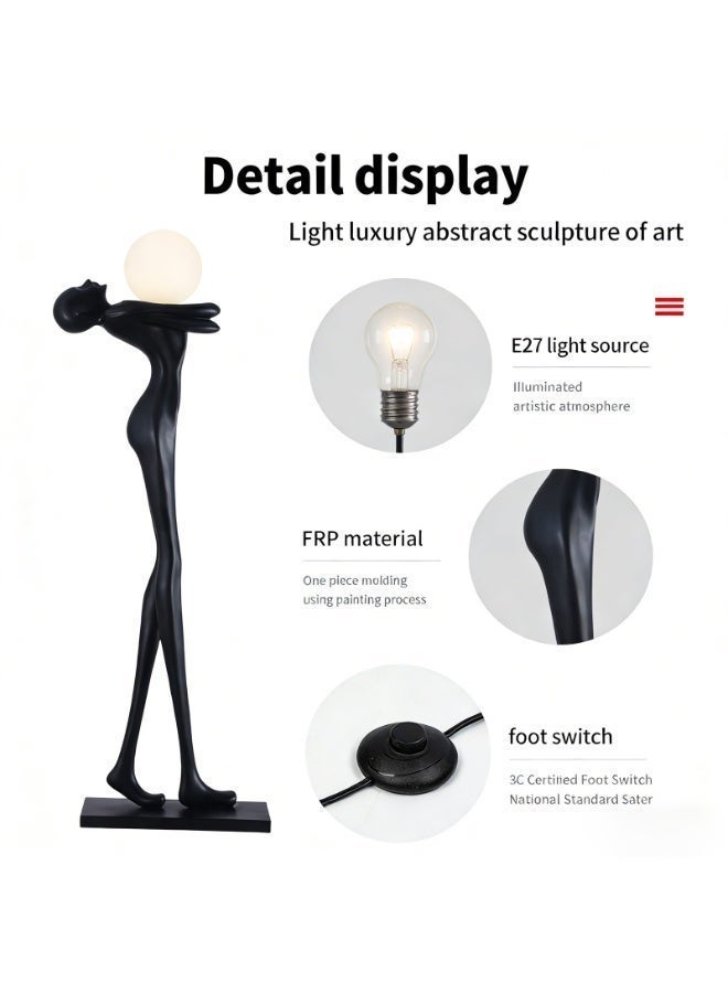 Floor Lamp Creative Abstract Human Body Art Sculpture Floor Lamp (with Light Source) – High-quality fiberglass home decoration, combining black floor sculpture with artistic lighting – suitable for hotel lobbies/shopping malls/villas/residential homes/offices/living rooms/showrooms/sales offices/exhibition halls. - Image 2