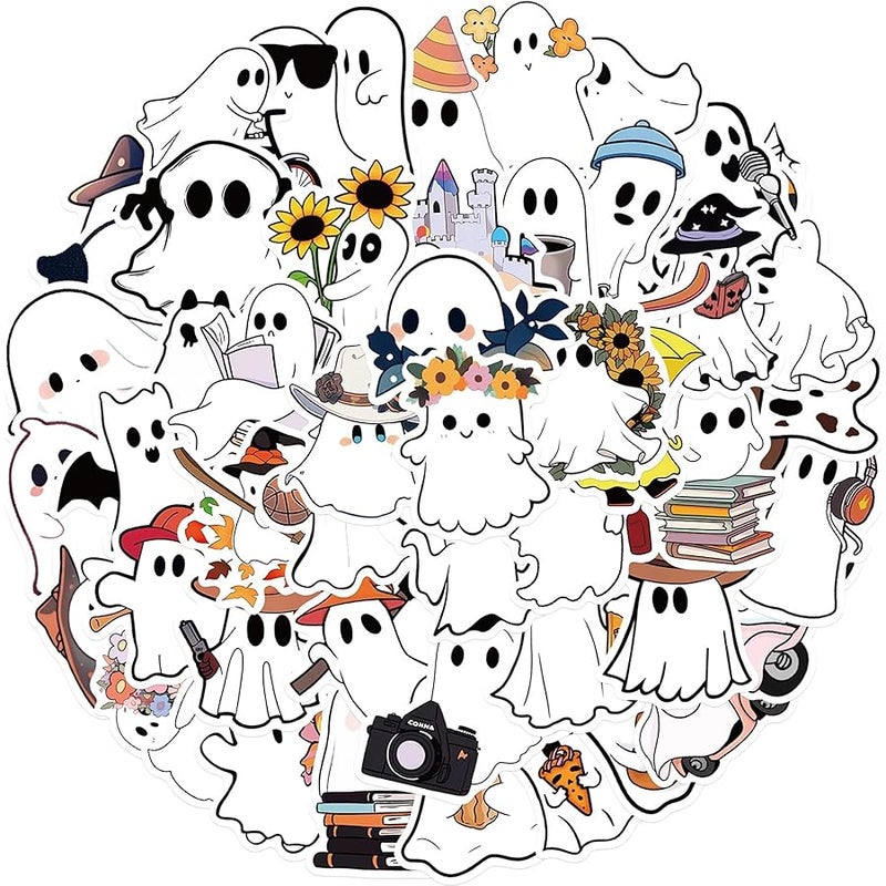 LHST 50pcs  Ghost Stickers,Horrible Theme Sticker Goodie Bag Stuffers Vinyl Waterproof Holiday Party Stickers for Kids and Youth Adult Party Favors Gifts Party Supplies Decorations (Ghost) - Image 1