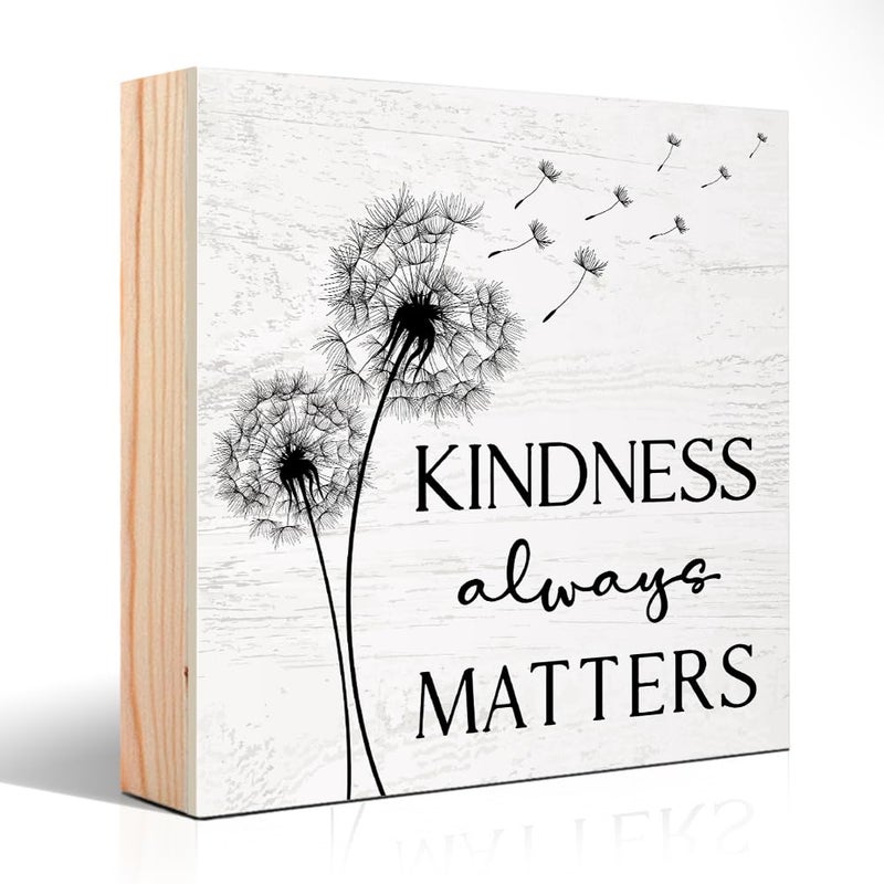 PUVOXHO Kindness Always Matters Wooden Sign Desk Decor, Funny Dandelion Wood Box Sign DÃ©cor for Home Office Farmhouse Bedroom, Yoga Spa Room Decor, Inspirational Gifts for Women Friend Coworker - Image 1