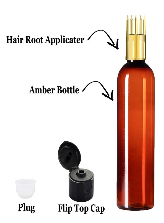 PHARCOS Hair Root Applicator (Gold) with Amber Bottle, Flip-top Cap, Plug for applying Hair Oil,Hair Dye,Shampoos, DIY care and Medicine Directly on Scalp and Hair Roots 200 ml (Pack of 2- Amber) - Image 3