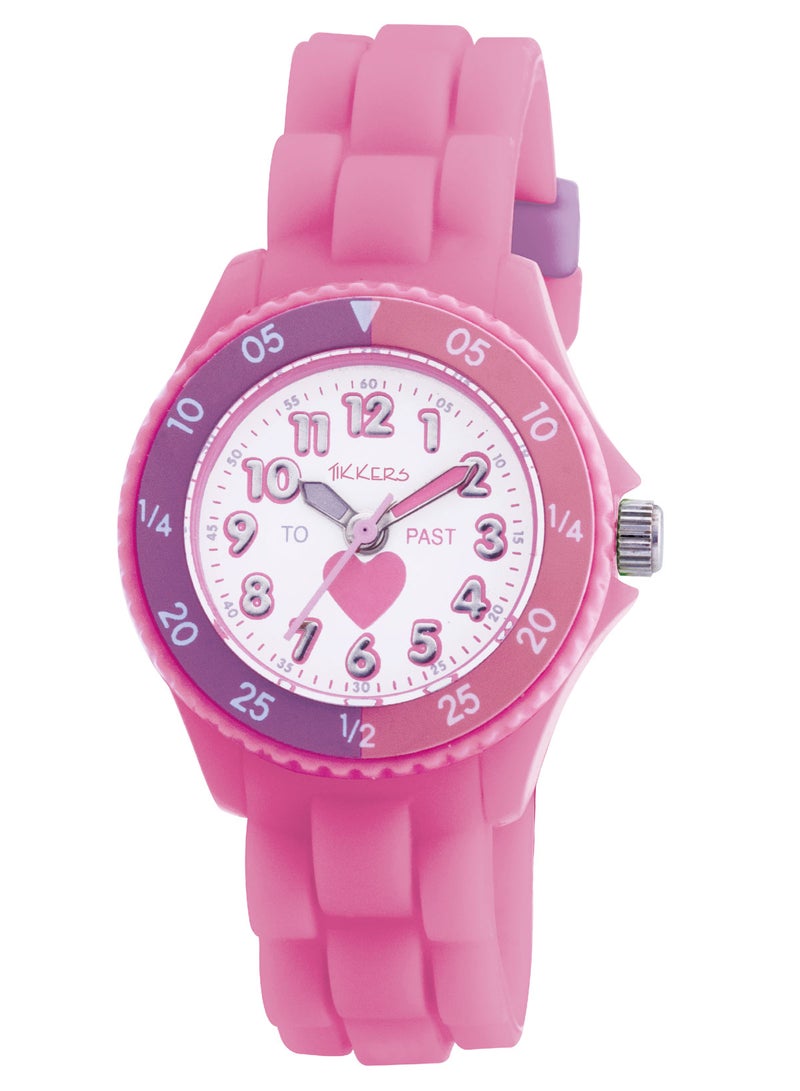تيكرز ساعة تايكرز للبنات ذات حزام سيليكون وردي بحزام قلب قلب المعلم - Image 1