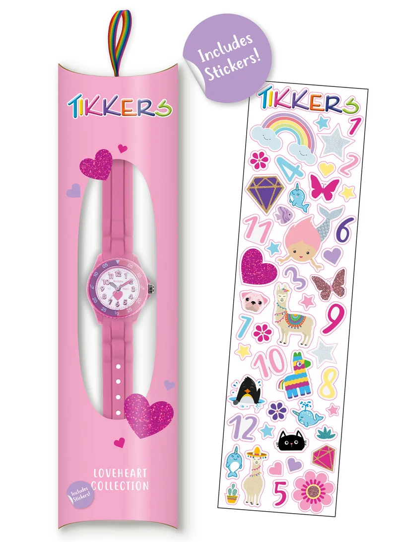 Tikkers Tikkers Girls Pink Silicone Strap Heart Time Teacher Watch - TK0003