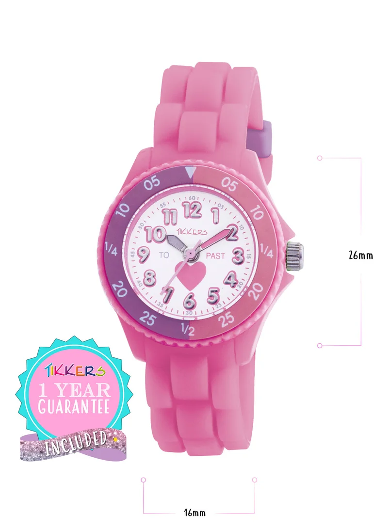 Tikkers Tikkers Girls Pink Silicone Strap Heart Time Teacher Watch - TK0003