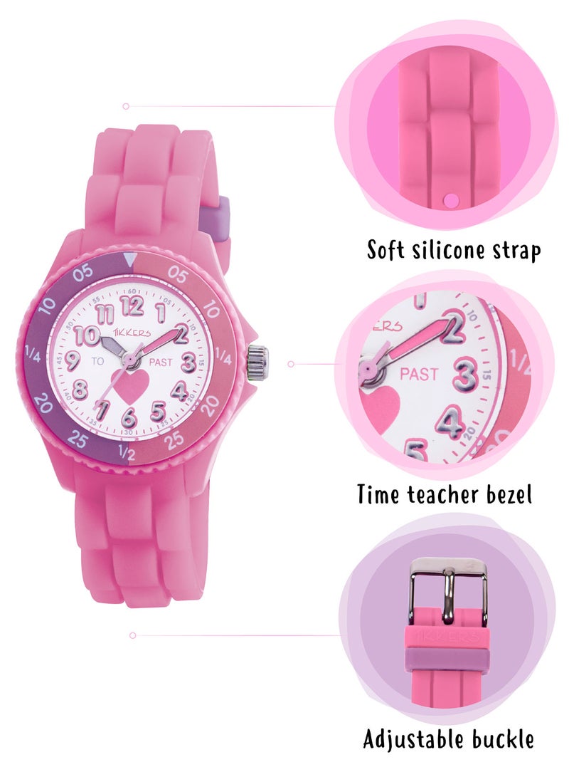 تيكرز ساعة تايكرز للبنات ذات حزام سيليكون وردي بحزام قلب قلب المعلم - Image 3