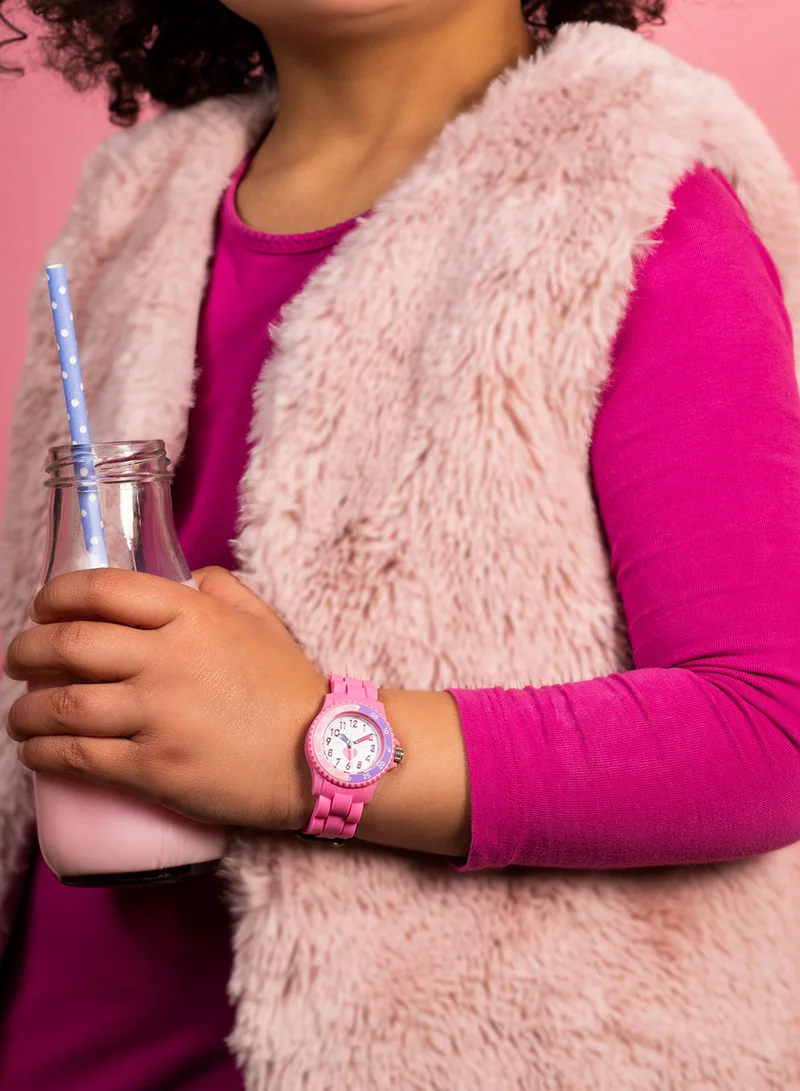 Tikkers Tikkers Girls Pink Silicone Strap Heart Time Teacher Watch - TK0003