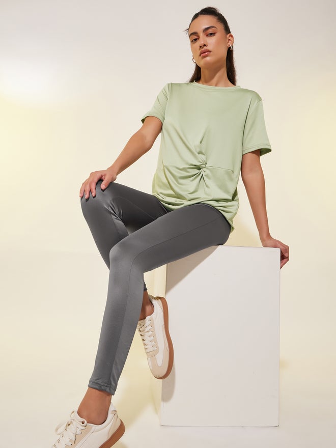 Styli Styli Twist Knot Short Sleeve T-Shirt and Leggings Co-Ords  - Image 1