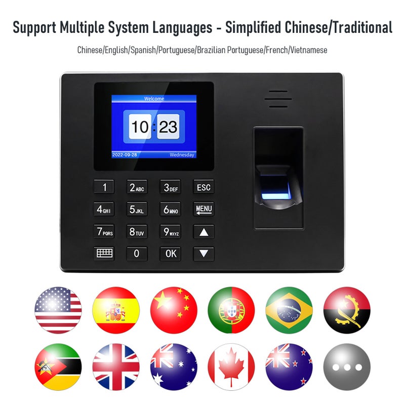 Intelligent Fingerprint Time Attendance Machine Fingerprint/Password/ID with 2.4'' Display Screen Time Clock Support Employee Checking-in Recorder Reader Multi-language Support USB Disk - Image 3