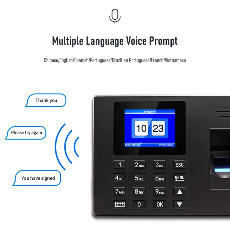 Intelligent Fingerprint Time Attendance Machine Fingerprint/Password/ID with 2.4'' Display Screen Time Clock Support Employee Checking-in Recorder Reader Multi-language Support USB Disk - Image 2